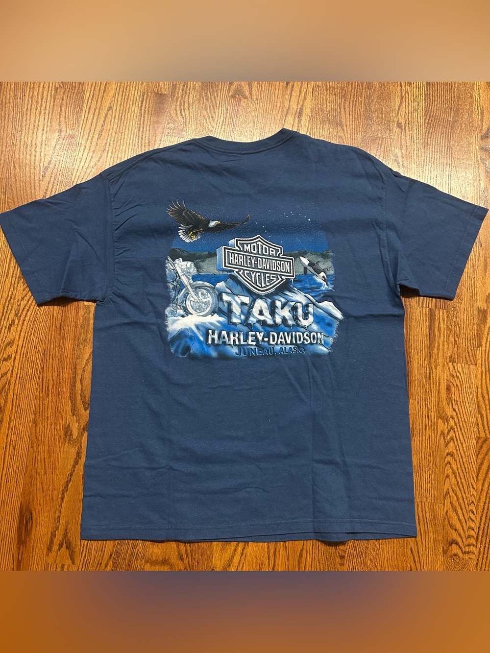 Harley Davidson Taku Juneau Alaska Blue Motorcycle Biker Shirt Eagle
